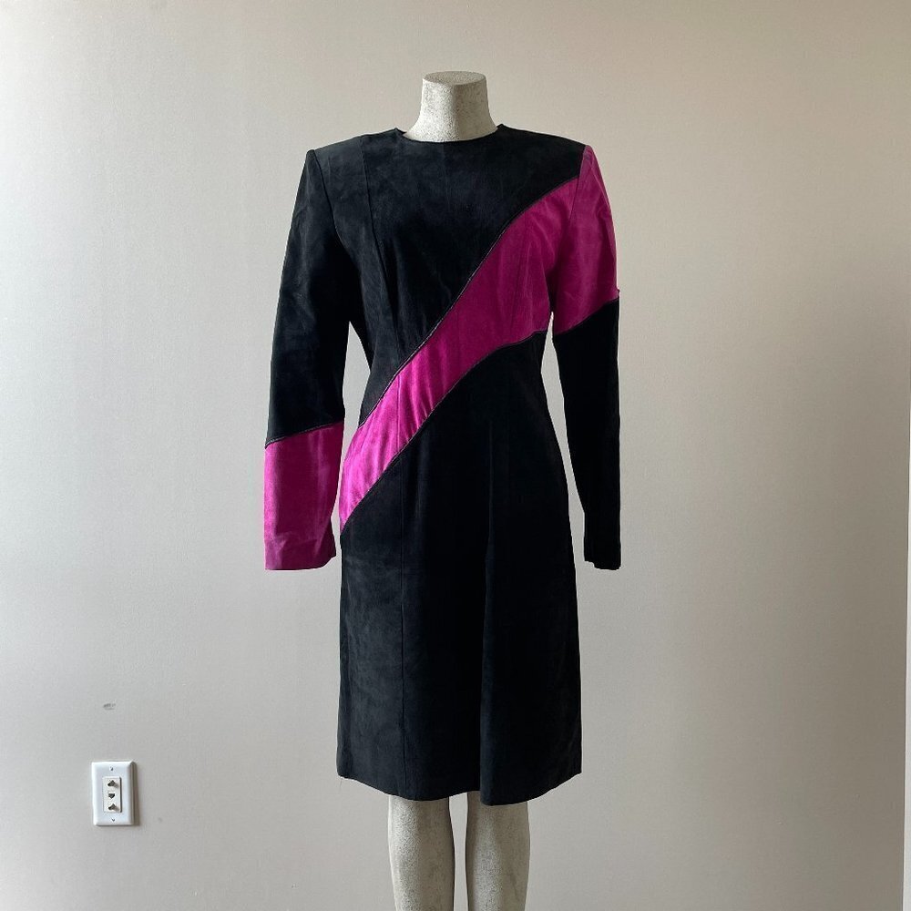 DANIER Leather | 90s Black and Pink Suede Dress